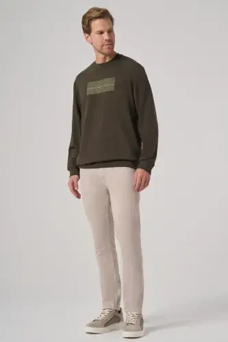 Modazone Men's Khaki Trendy Printed Crew Neck Sweatshirt - 4