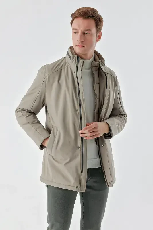 Modazone Men's Khaki Wagon Zippered Stand-Up Collar Dynamic Fit Relaxed Fit Quilted Jacket - 4