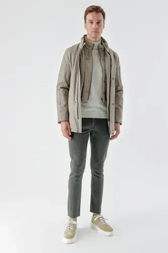 Modazone Men's Khaki Wagon Zippered Stand-Up Collar Dynamic Fit Relaxed Fit Quilted Jacket - 7