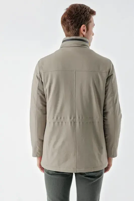 Modazone Men's Khaki Wagon Zippered Stand-Up Collar Dynamic Fit Relaxed Fit Quilted Jacket - 8