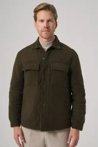 Modazone Men's Khaki Wool Dynamic Fit Barber Collar Coat - 3