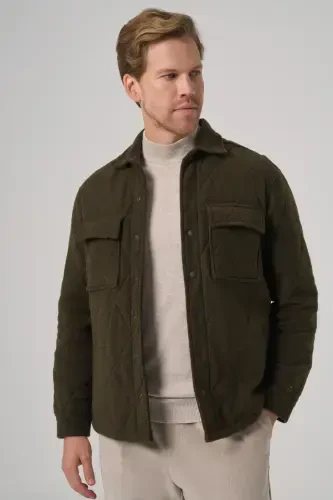 Modazone Men's Khaki Wool Dynamic Fit Barber Collar Coat - 4