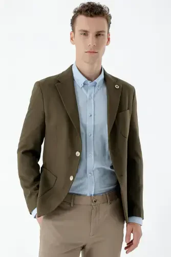 Modazone Men's Khaki Woven Slim Fit Pocket Mono Collar Sports Jacket - MORVEN (1)