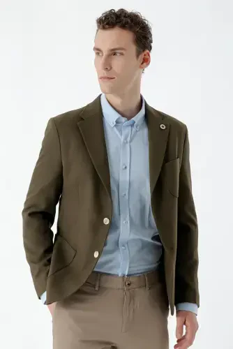 Modazone Men's Khaki Woven Slim Fit Pocket Mono Collar Sports Jacket - 3