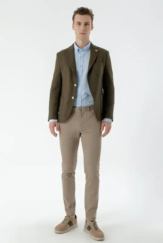 Modazone Men's Khaki Woven Slim Fit Pocket Mono Collar Sports Jacket - 5