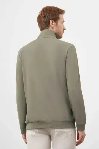 Modazone Men's Khaki Zippered Mock Neck Sweatshirt - 6