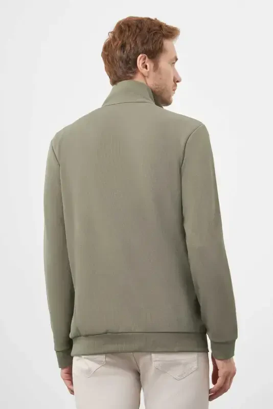 Modazone Men's Khaki Zippered Mock Neck Sweatshirt - 6