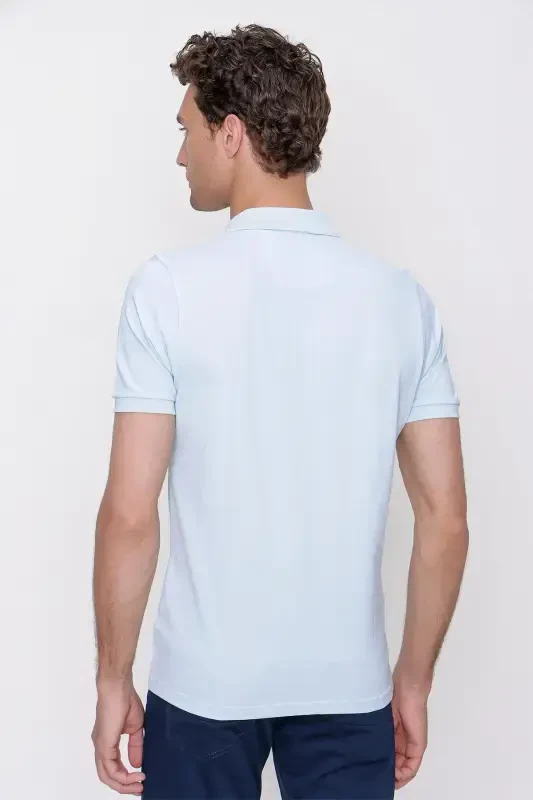 Modazone Men's L. BLUE Basic Polo Collar Dynamic Fit T-Shirt - 7