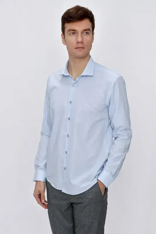 Modazone Men's L. BLUE Basic Slim Fit Shirt - 4