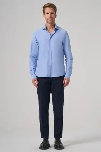 Modazone Men's L. BLUE Trend Plain Slim Fit Full Italian Collar Shirt - 4