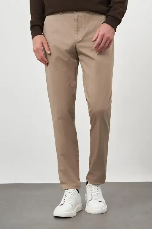 Modazone Men's LIGHT BROWN Cotton Side Pocket Slim Fit Chino Pants - 3