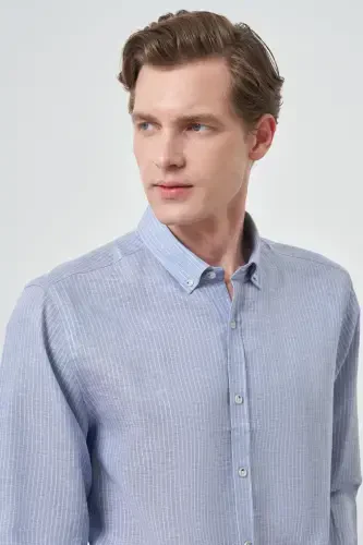 Modazone Men's LT. BLUE Linen Dynamic Fit Button-Down Collar Shirt - 3