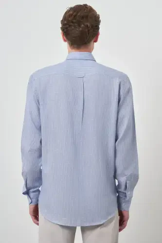 Modazone Men's LT. BLUE Linen Dynamic Fit Button-Down Collar Shirt - 5