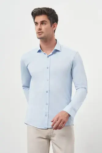 Modazone Men's Lt. BLUE Trend Slim Fit Italian Collar Shirt - 3