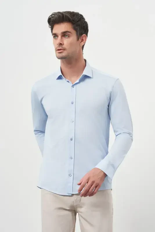 Modazone Men's Lt. BLUE Trend Slim Fit Italian Collar Shirt - 3