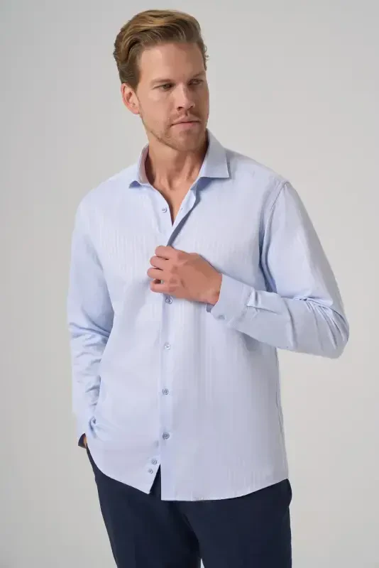 Modazone Men's Lt. BLUE Trend Slim Fit Italian Collar Shirt - 2