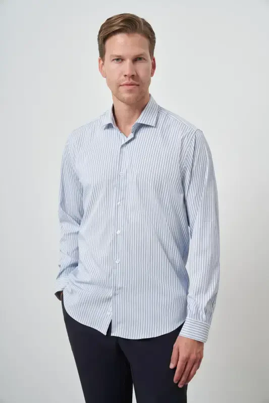 Modazone Men's Marine Stripe Pattern Trend Slim Fit Shirt - 4