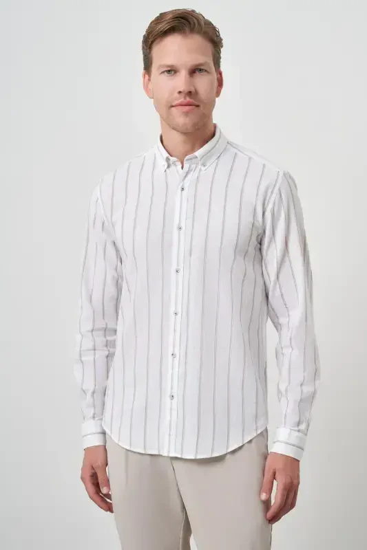 Modazone Men's Mink Linen Dynamic Fit Button-Down Collar Shirt - 1