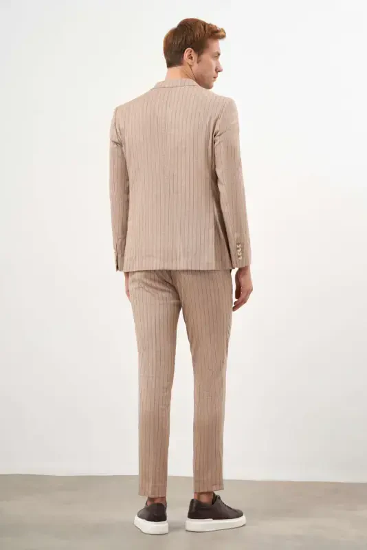 Modazone Men's Mink Linen Trend Double Breasted Slim Fit Pointed Collar Suit - 6