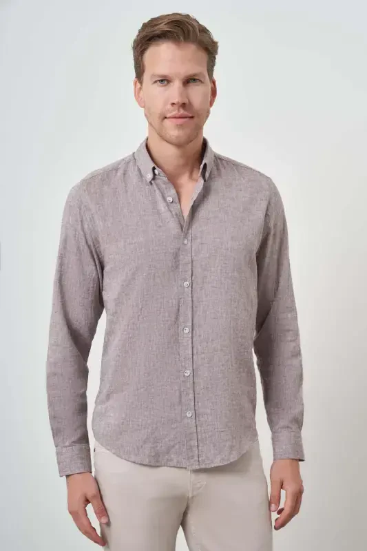 Modazone Men's Mink Linen Trend Dynamic Fit Button-Down Collar Shirt - 1