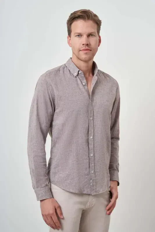 Modazone Men's Mink Linen Trend Dynamic Fit Button-Down Collar Shirt - 3