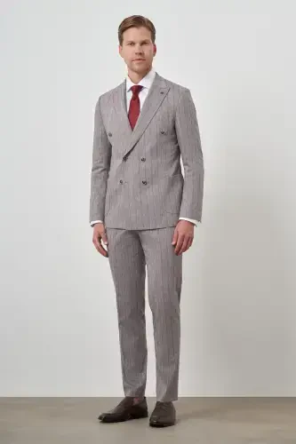 Modazone Men's Mink Tend Linen Double Breasted Slim Fit Pointed Collar Suit - MORVEN (1)