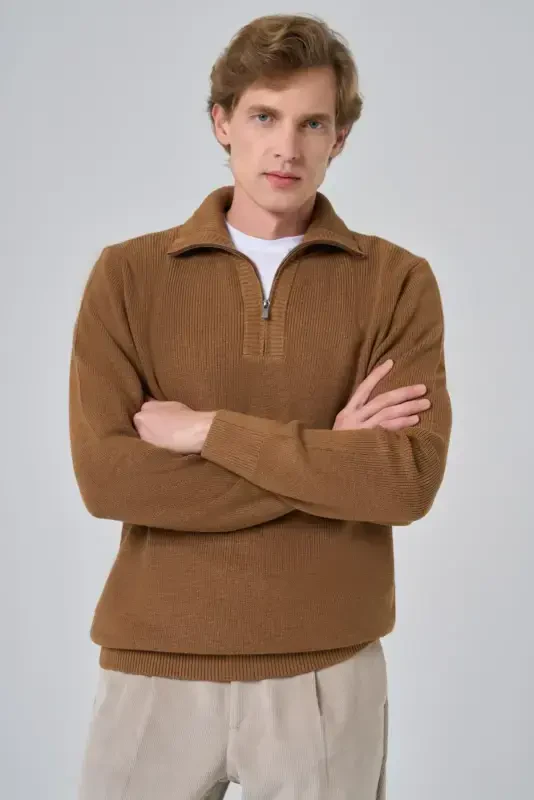 Modazone Men's Mink Trend Crew Neck Dynamic Fit Comfort Fit Knitted Sweater - 1