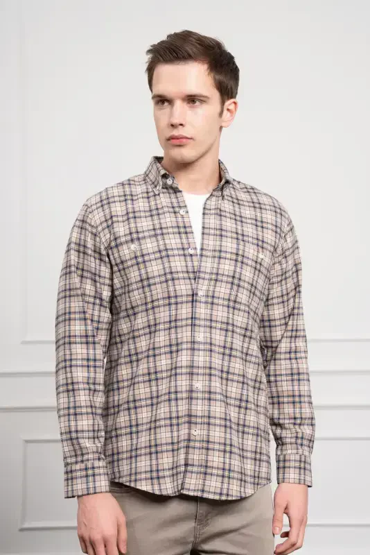 Modazone Men's Mink Winter Buttoned Collar Regular Fit Shirt - MORVEN