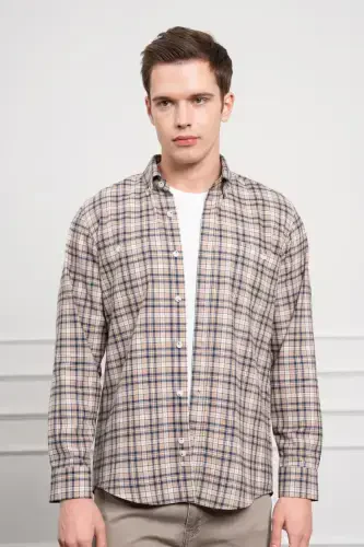 Modazone Men's Mink Winter Buttoned Collar Regular Fit Shirt - 4