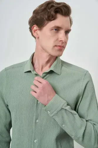 Modazone Men's Mint Green Waffle Trendy Patterned Dynamic Fit Italian Collar Shirt - 3