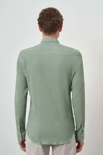 Modazone Men's Mint Green Waffle Trendy Patterned Dynamic Fit Italian Collar Shirt - 5