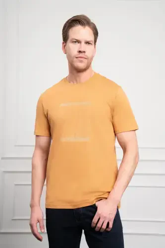 Modazone Men's Mustard Yellow Trend Crew Neck Dynamic Fit Cotton T-Shirt - 1