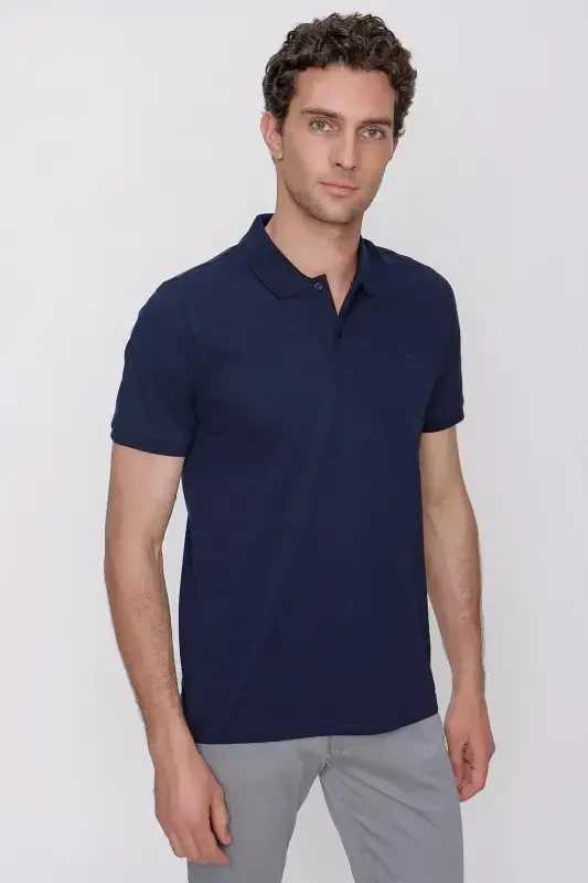 Modazone Men's Navy Basic Polo Collar Dynamic Fit T-Shirt - 1