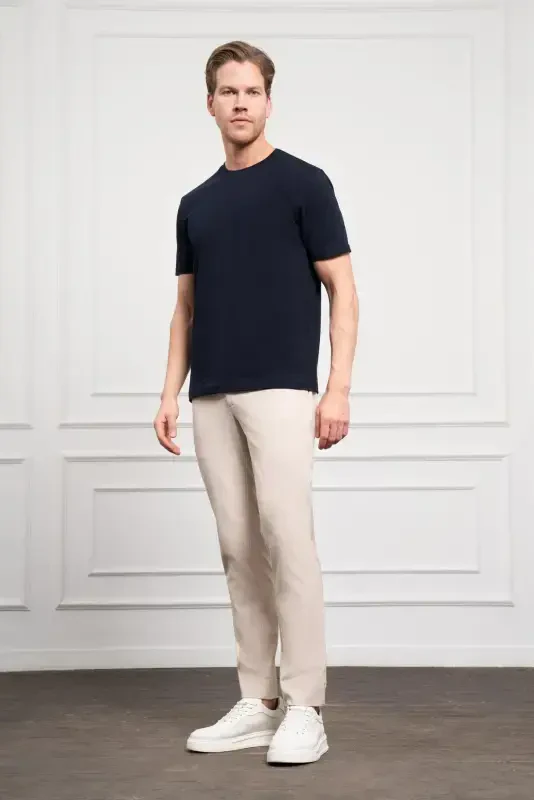 Modazone Men's Navy Blue Basic Crew Neck Dynamic Fit Cotton T-Shirt - 2