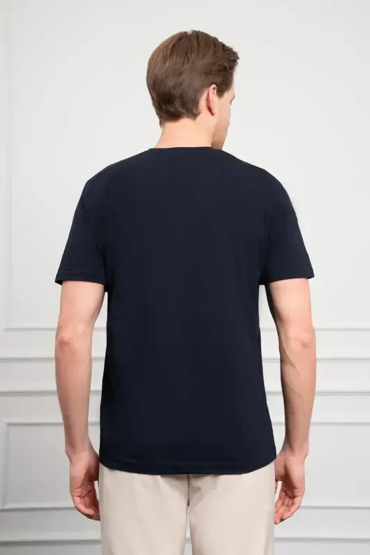 Modazone Men's Navy Blue Basic Crew Neck Dynamic Fit Cotton T-Shirt - 5