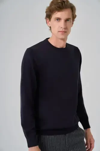 Modazone Men's Navy Blue Basic Crew Neck Dynamic Fit Relaxed Fit Knitwear - 3