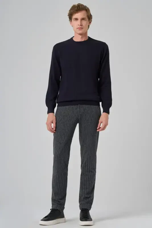 Modazone Men's Navy Blue Basic Crew Neck Dynamic Fit Relaxed Fit Knitwear - 4