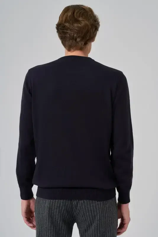 Modazone Men's Navy Blue Basic Crew Neck Dynamic Fit Relaxed Fit Knitwear - 5