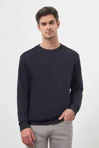 Modazone Men's Navy Blue Basic Crew Neck Sweatshirt - MORVEN (1)