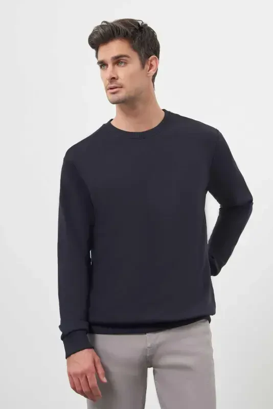 Modazone Men's Navy Blue Basic Crew Neck Sweatshirt - 2