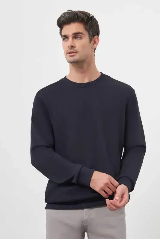 Modazone Men's Navy Blue Basic Crew Neck Sweatshirt - 4