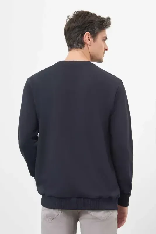 Modazone Men's Navy Blue Basic Crew Neck Sweatshirt - 5