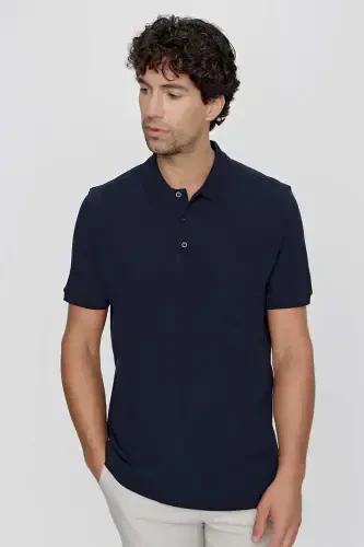 Modazone Men's Navy Blue Basic Plain 100% Cotton Big and Tall Relaxed Fit Short Sleeve Polo Shirt - MORVEN (1)