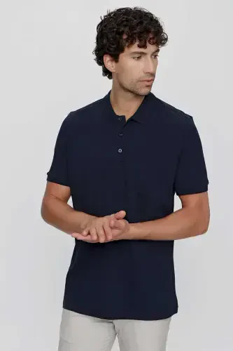 Modazone Men's Navy Blue Basic Plain 100% Cotton Big and Tall Relaxed Fit Short Sleeve Polo Shirt - MORVEN (1)