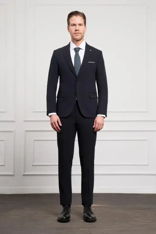 Modazone Men's Navy Blue Basic Slim Fit Pointed Collar Suit - 2