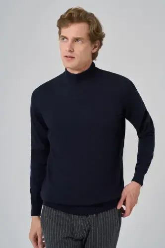 Modazone Men's Navy Blue Basic Turtleneck Dynamic Fit Comfort Fit Knitted Sweater 