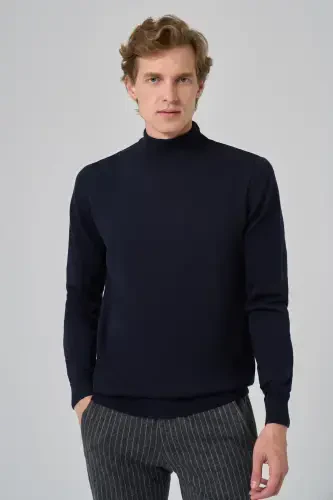 Modazone Men's Navy Blue Basic Turtleneck Dynamic Fit Comfort Fit Knitted Sweater - 3