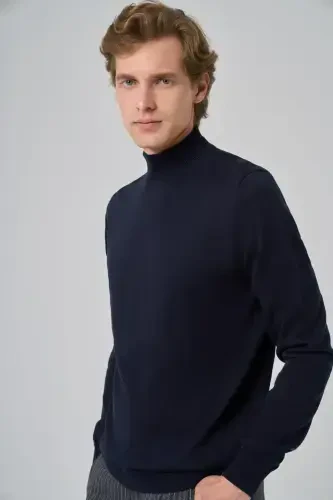 Modazone Men's Navy Blue Basic Turtleneck Dynamic Fit Comfort Fit Knitted Sweater - 4