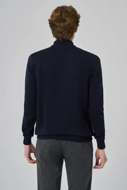 Modazone Men's Navy Blue Basic Turtleneck Dynamic Fit Comfort Fit Knitted Sweater - 5