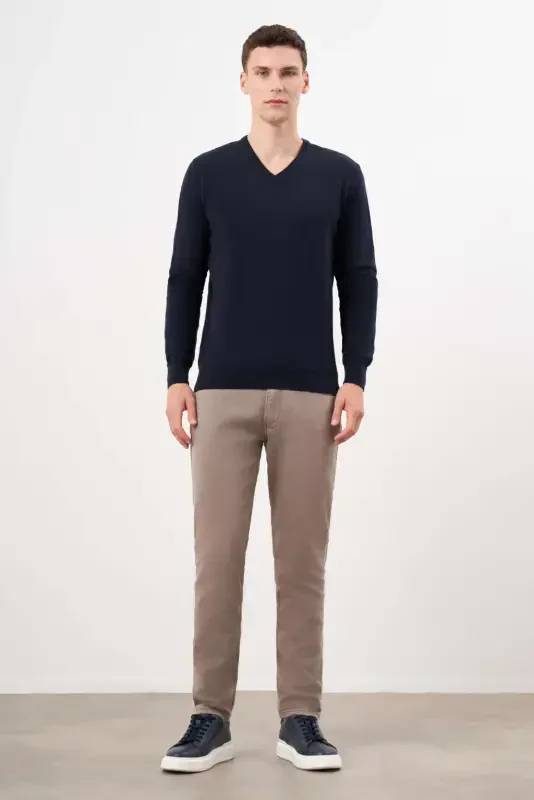 Modazone Men's Navy Blue Basic V-Neck Dynamic Fit Comfort Fit Knitwear - 5